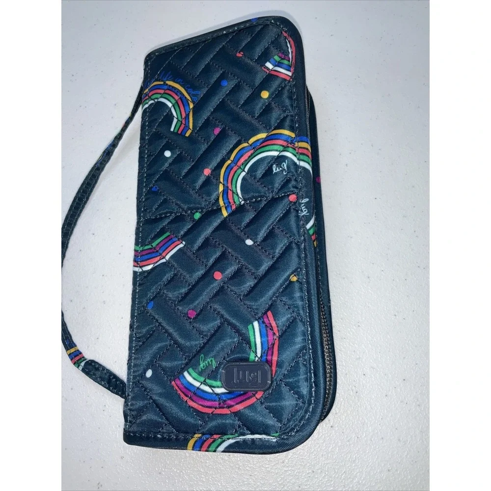 Lug Sleeper Cosmetic Case Pouch Zip Around Case Quilted Rainbow Blue Travel Bag